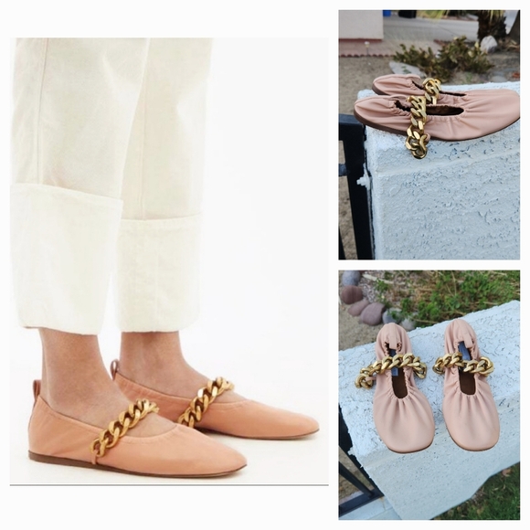 STELLA MCCARTNEY  Powder Pink Chain‎ Strap Elastic Padded Falabella Flats - Picture 1 of 2